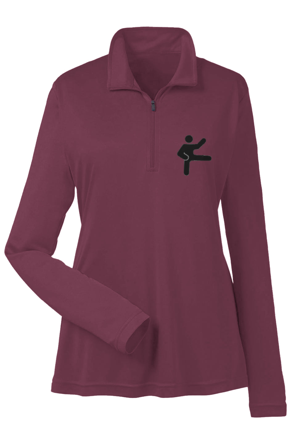 Daimyowear Ladies Quarter-Zip with embroidered logo in White, Maroon, and Orange